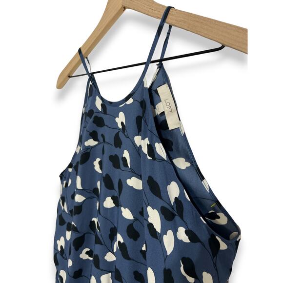 Loft Small Blue Floral Midi Slip Dress High Neck Drawstring y2K Beach Wedding - Picture 2 of 8